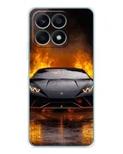 Чехол для Huawei Honor X8a с картинкой «Lamborghini в огне»