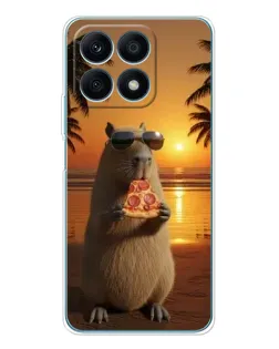 Чехол для Huawei Honor X8a с картинкой «Капибара с пиццей»
