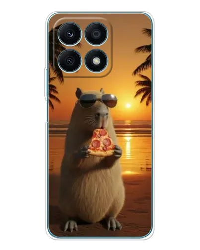 Чехол для Huawei Honor X8a с картинкой «Капибара с пиццей»