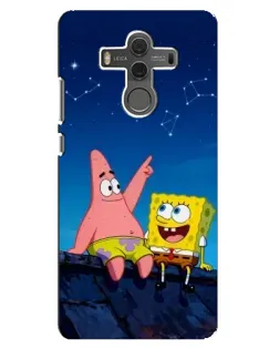 Чехол для Huawei Mate 10 с картинкой «Губка Боб и Патрик ночью»
