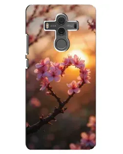 Чохол для Huawei Mate 10 з картинкою «Рожевий цвіт  сердечко на тлі заходу»