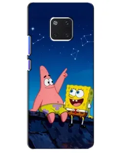 Чехол для Huawei Mate 20 Pro (LYA-L09, LYA-L29) с картинкой «Губка Боб и Патрик ночью»
