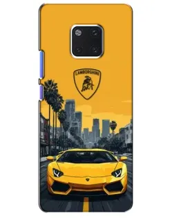 Чехол для Huawei Mate 20 Pro (LYA-L09, LYA-L29) с картинкой «Желтый Lamborghini город»