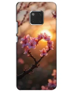 Чохол для Huawei Mate 20 (HMA-L09, HMA-L29) з картинкою «Рожевий цвіт  сердечко на тлі заходу»