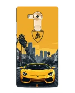 Чехол для Huawei Mate 8 (NXT) с картинкой «Желтый Lamborghini город»