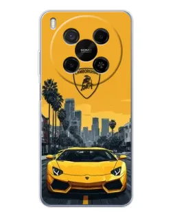 Чехол для Huawei Mate 80 Pro Max с картинкой «Желтый Lamborghini город»