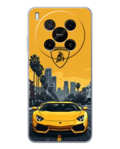 Чехол для Huawei Mate 80 Pro Max с картинкой «Желтый Lamborghini город»
