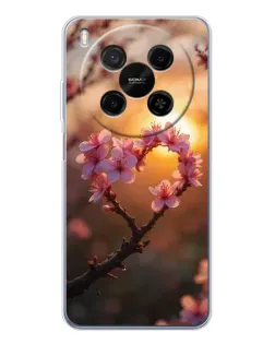 Чохол для Huawei Mate 80 Pro Max з картинкою «Рожевий цвіт  сердечко на тлі заходу»