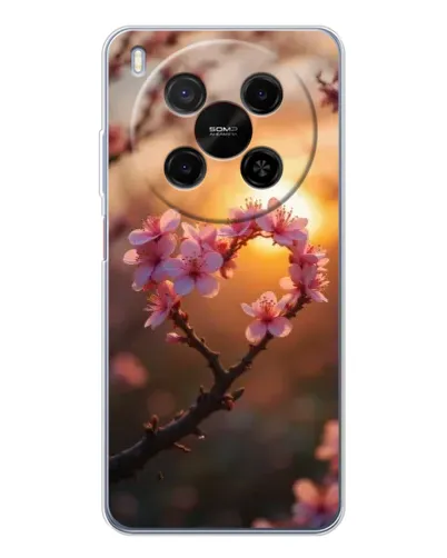 Чохол для Huawei Mate 80 Pro Max з картинкою «Рожевий цвіт  сердечко на тлі заходу»