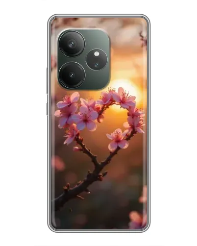 Чохол для Huawei nova 16z з картинкою «Рожевий цвіт  сердечко на тлі заходу»