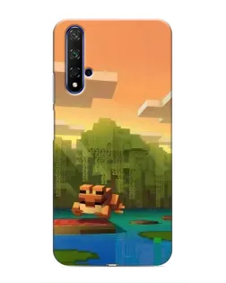 Чехол для Huawei Nova 5T с картинкой «Майнкрафт закат солнца»