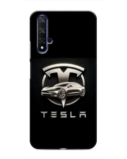 Чехол для Huawei Nova 5T с картинкой «Tesla — серебристое авто»