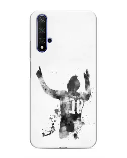 Чехол для Huawei Nova 5T с картинкой «Черно-белый силуэт Месси»