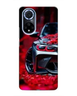 Чохол для Huawei Nova 9 SE з картинкою «Спортивна BMW та квіти»