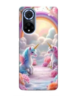 Чехол для Huawei Nova 9 SE с картинкой «Радуга и единороги»
