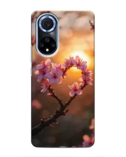 Чохол для Huawei Nova 9 SE з картинкою «Рожевий цвіт  сердечко на тлі заходу»