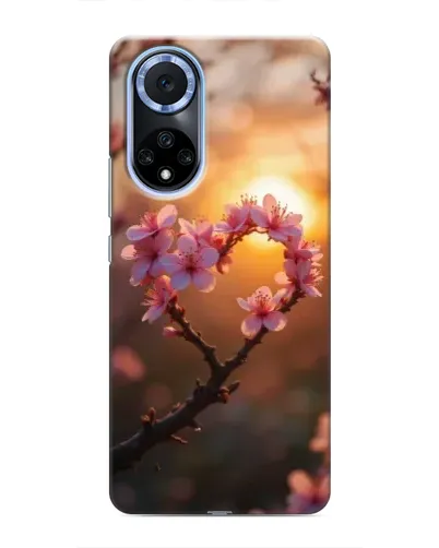 Чохол для Huawei Nova 9 SE з картинкою «Рожевий цвіт  сердечко на тлі заходу»