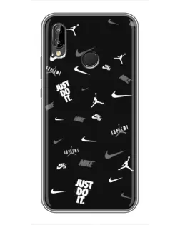 Чехол для Huawei P Smart 2019 с картинкой «Nike Black Pattern»