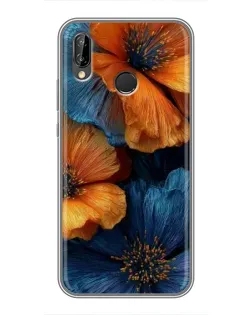 Чехол для Huawei P Smart 2019 с картинкой «Яркая сине-оранжевая флора»