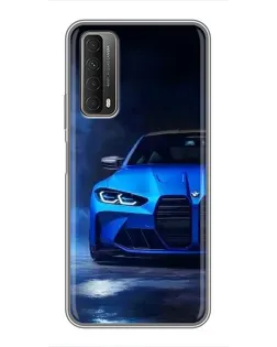 Чехол для Huawei P Smart 2021 с картинкой «Голубая BMW M4»