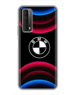 Чехол для Huawei P Smart 2021 с картинкой «Логотип BMW и неоновые дуги»