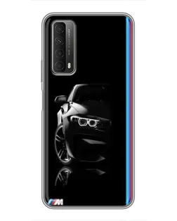 Чехол для Huawei P Smart 2021 с картинкой «Силуэт BMW в темноте»
