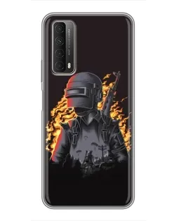 Чехол для Huawei P Smart 2021 с картинкой «PUBG — огненный силуэт»