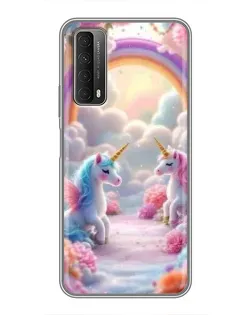 Чехол для Huawei P Smart 2021 с картинкой «Радуга и единороги»