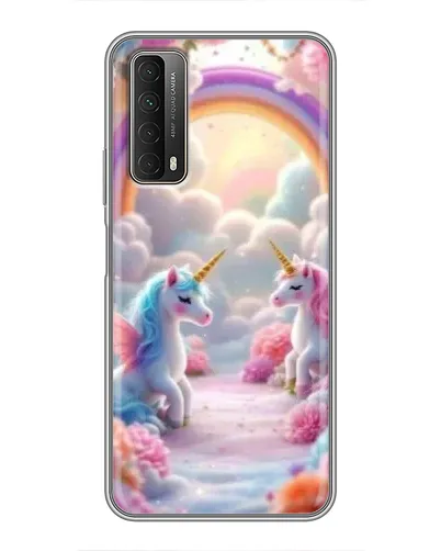 Чехол для Huawei P Smart 2021 с картинкой «Радуга и единороги»