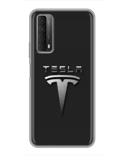 Чехол для Huawei P Smart 2021 с картинкой «Стальной логотип Tesla»