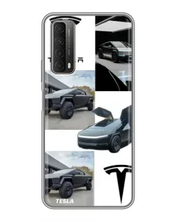 Чехол для Huawei P Smart 2021 с картинкой «Коллаж Cybertruck Tesla»