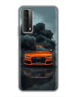 Чехол для Huawei P Smart 2021 с картинкой «Audi в облаках дыма»