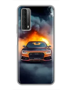 Чехол для Huawei P Smart 2021 с картинкой «Audi в огненном дыму»