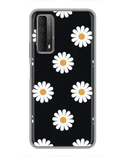 Чехол для Huawei P Smart 2021 с картинкой «Ромашки на черном»