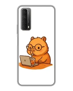 Чехол для Huawei P Smart 2021 с картинкой «Капибара с ноутбуком»