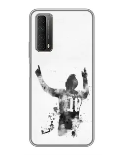 Чохол для Huawei P Smart 2021 з картинкою «Чорно-білий силует Мессі»