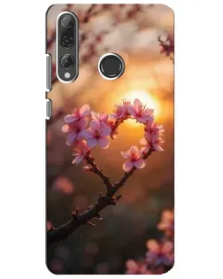 Чехол для Huawei P Smart Plus 2019 с картинкой «Розовый цвет сердце на фоне заката»