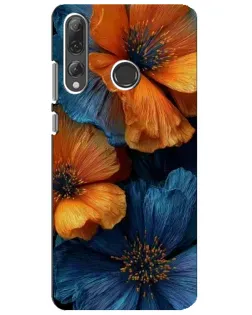 Чехол для Huawei P Smart Plus 2019 с картинкой «Яркая сине-оранжевая флора»