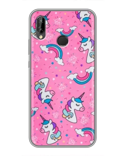 Чехол для Huawei P Smart Plus (Nova 3i, INE-LX1) с картинкой «Unicorn паттерн розовый»