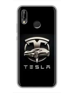 Чехол для Huawei P Smart Plus (Nova 3i, INE-LX1) с картинкой «Tesla — серебристое авто»