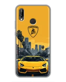 Чехол для Huawei P Smart Plus (Nova 3i, INE-LX1) с картинкой «Желтый Lamborghini город»