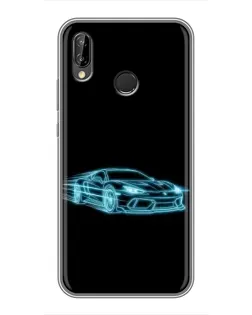 Чехол для Huawei P Smart Plus (Nova 3i, INE-LX1) с картинкой «Неоновый контур Lamborghini»