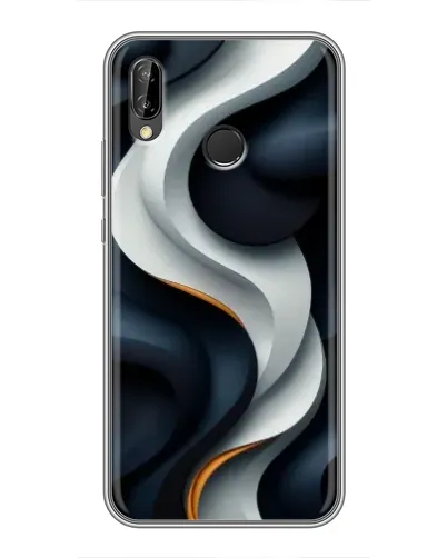 Чехол для Huawei P Smart Plus (Nova 3i, INE-LX1) с картинкой «Объемные черно-белые ленты»