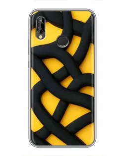 Чехол для Huawei P Smart Plus (Nova 3i, INE-LX1) с картинкой «Черное желтое переплетение»
