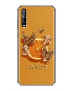 Чехол для Huawei P Smart Pro с картинкой «Gucci — золотые бабочки»