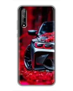 Чехол для Huawei P Smart Pro с картинкой «Спортивная BMW и цветы»