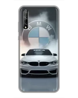 Чехол для Huawei P Smart Pro с картинкой «BMW в белом дыму»