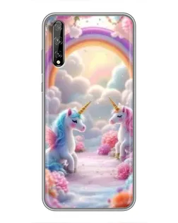Чехол для Huawei P Smart Pro с картинкой «Радуга и единороги»