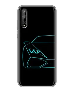 Чехол для Huawei P Smart Pro с картинкой «Голубой силуэт Lamborghini»