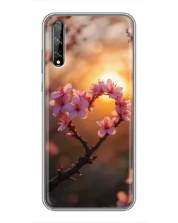 Чохол для Huawei P Smart Pro з картинкою «Рожевий цвіт  сердечко на тлі заходу»